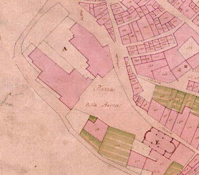 Piazza della Rocca e Chiesa S. Benedetto - Frammento mappa ottocentesca - Archivio di Stato di Frosinone